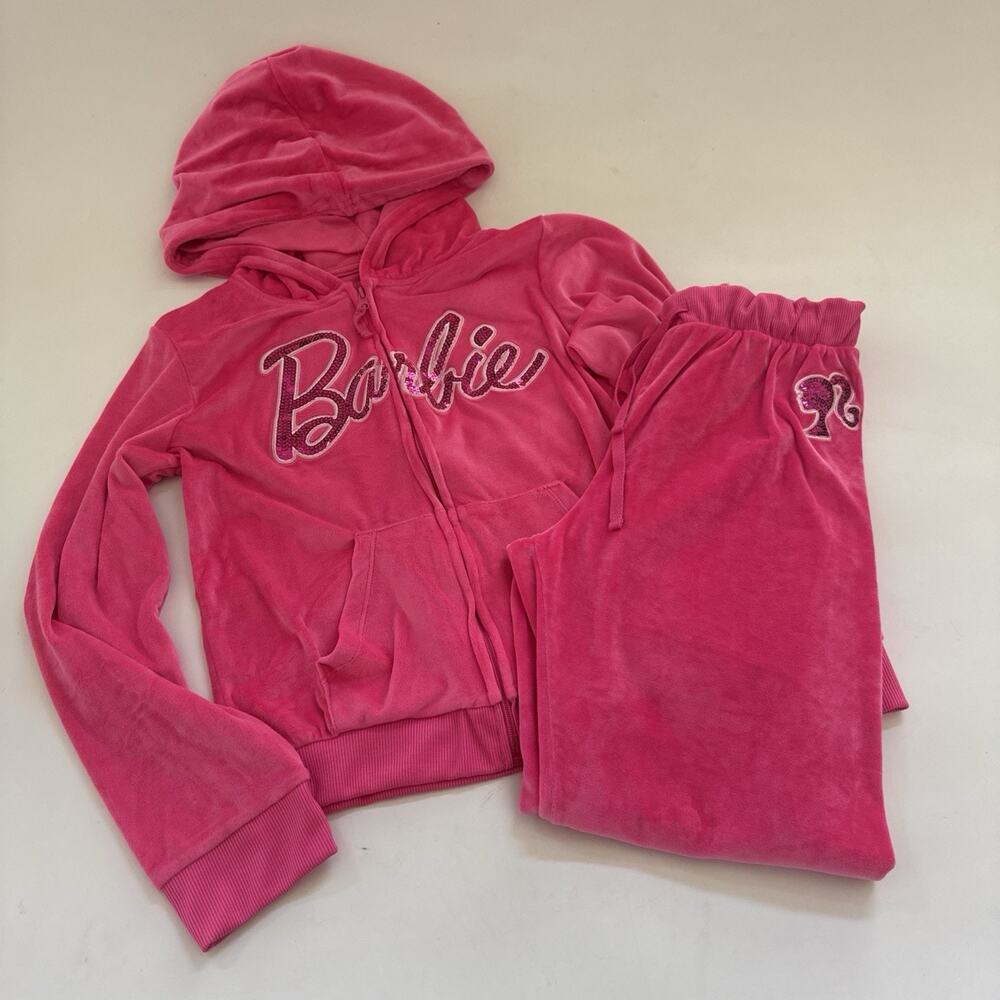 BARBIE‎ Velour Tracksuit Jacket & Pants GIRLS Medium EUC 2pc Set Activewear